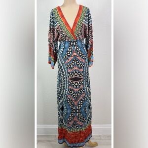 Flying Tomato Geometric Print Kimono Style Maxi Dress Women's S